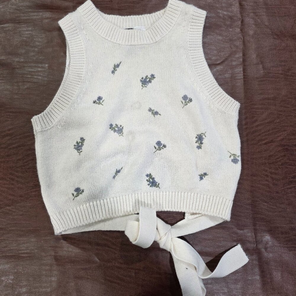 Divided by H&M Tie-detail Floral Sweater Vest Women's Juniors XS